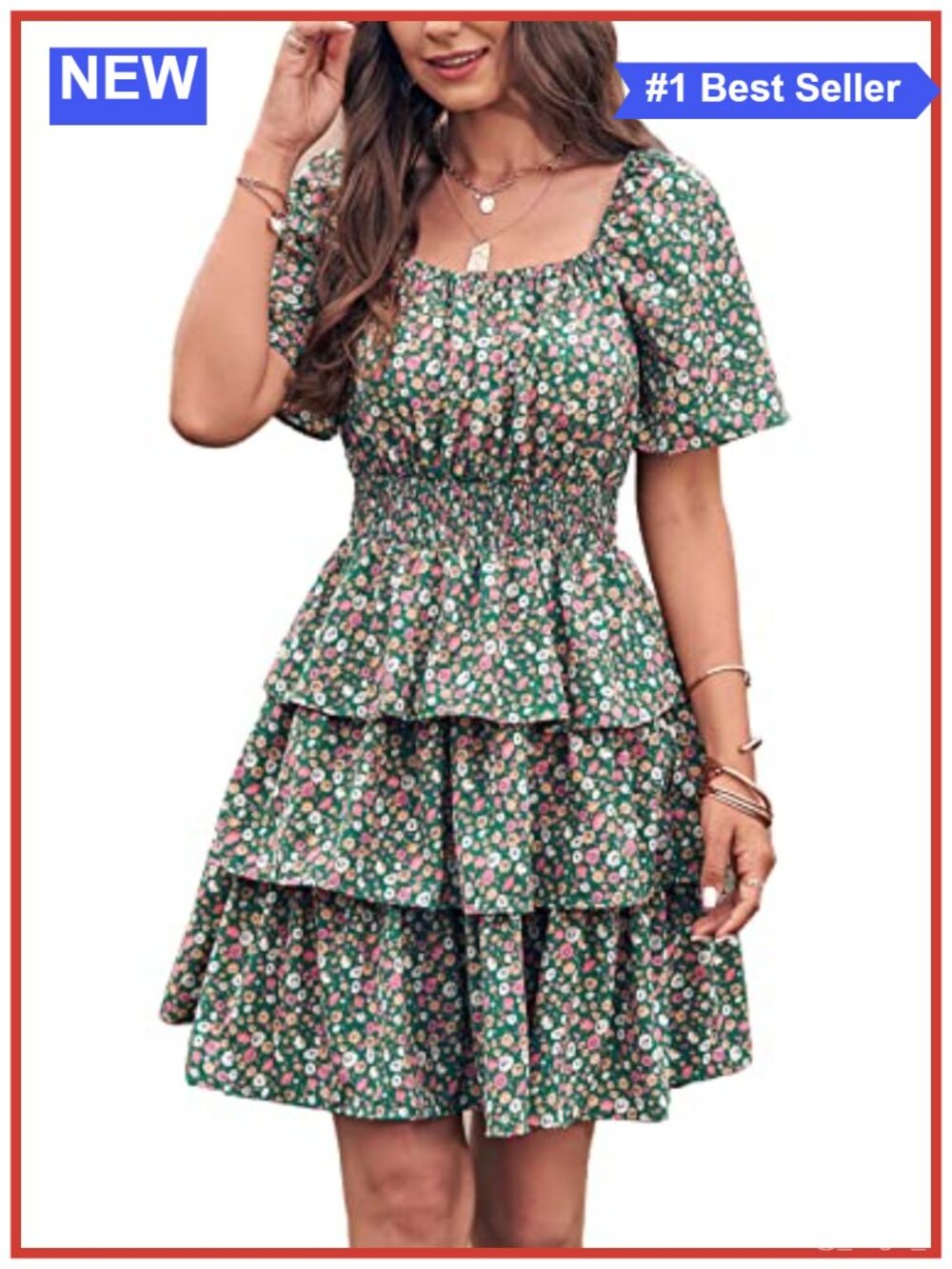 Women's Floral Ruffle Square Neck Short Sleeve A-Line Mini Dress